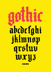 Gothic, display English alphabet. Vector. Medieval Latin letters. Classic old European style. Calligraphy and lettering. Lowercase letters for logos, labels and tattoos.