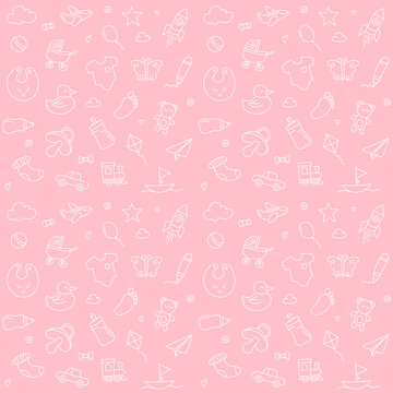 pink baby girl toys cute seamless pattern background