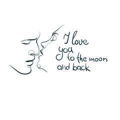 kiss I love you to the moon and back vector concept saying lettering hand drawn shirt quote line art simple monochrome