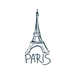 Fototapeta na wymiar Paris Eiffel tower symbol vector concept saying lettering hand drawn shirt quote line art simple monochrome