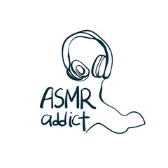 asmr addict headphones vector concept saying lettering hand drawn shirt quote line art simple monochrome