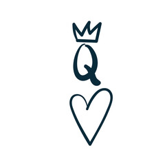queen of hearts card symbol vector concept saying lettering hand drawn shirt quote line art simple monochrome