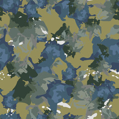 Urban camouflage of various shades of green, blue and white colors