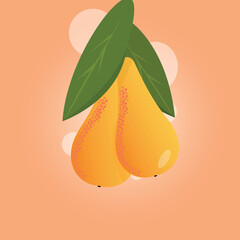 Ripe pear with leaves. Fruit vector illustration in flat style