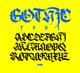 Gothic font from Latin letters. English alphabet. Medieval European style. European alphabet 9-16th century. Romano-Germanic letters. Symbols for monogram and design.