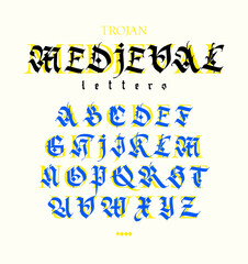 Gothic, display English alphabet. Medieval Latin letters. Mixing with antiqua. Old European style. Calligraphy and lettering.Gothic, display English alphabet. 