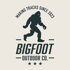 Bigfoot walking logo design. Sasquatch crossing icon. Hairy wild man symbol. Cryptid company emblem. Mythical cryptozoology creature brand identity. Vector illustration. - obrazy, fototapety, plakaty