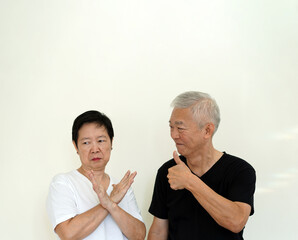 Asian senior couple disagree to each other conflict in relationship life