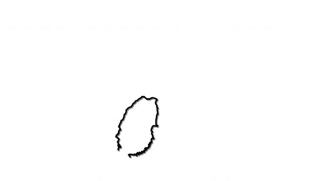 Grenada map, country territory outline self drawing animation. Line art.