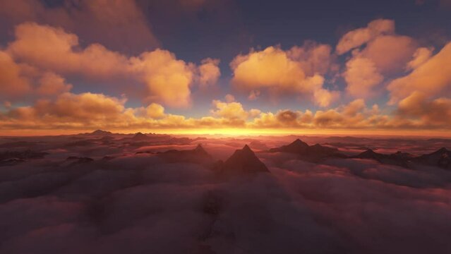 Front aerial view at sunset of the Matterhorn mountain in Switzerland, Zermatt. Europe