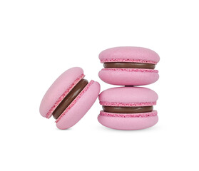 French pink macarons isolated on white background