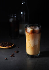 Cold coffee with ice in low key