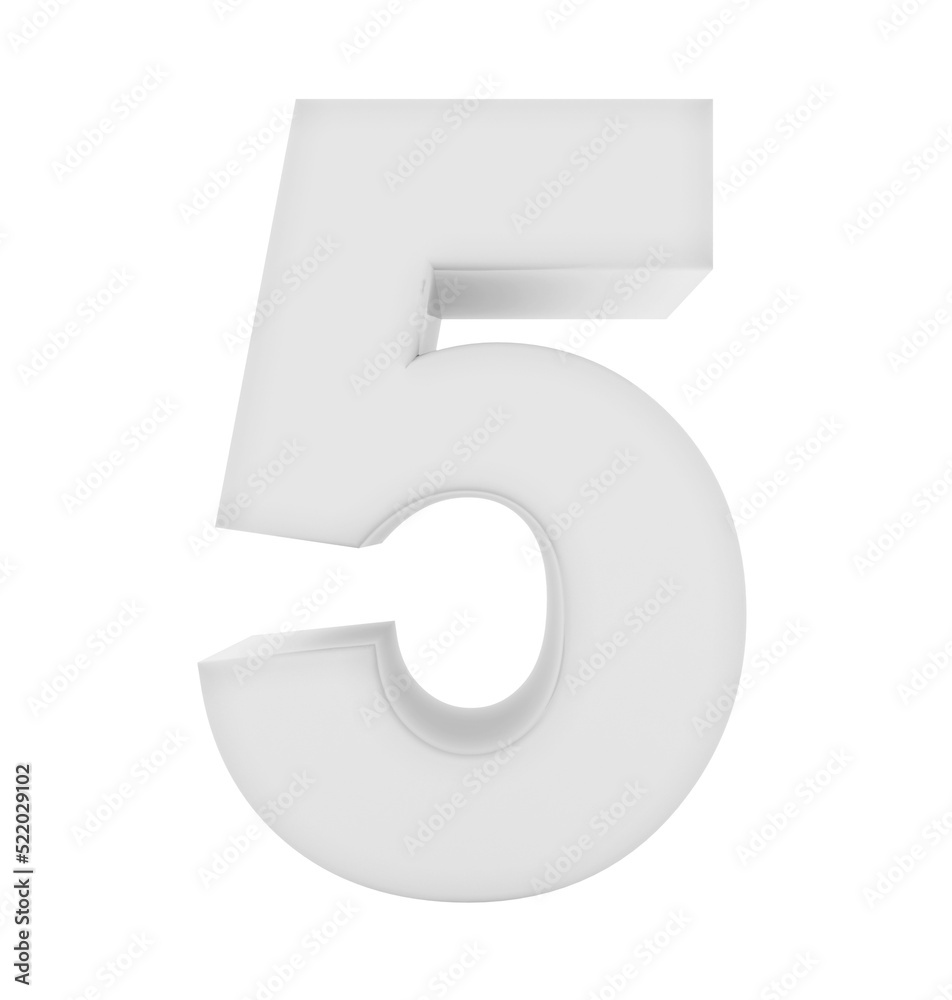 Fototapete number 5 3d white isolated on white - 3d rendering