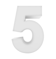 number 5 3d white isolated on white - 3d rendering