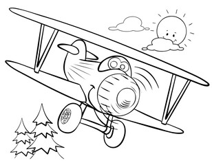 Cartoon biplane for coloring page. © Artur