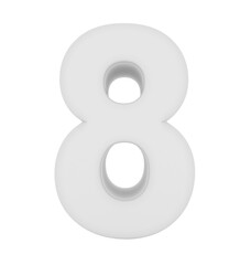 number 8 3d white isolated on white - 3d rendering
