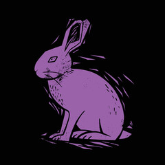linocut style rabbit illustration