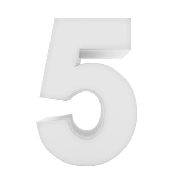 number 5 3d white isolated on white - 3d rendering