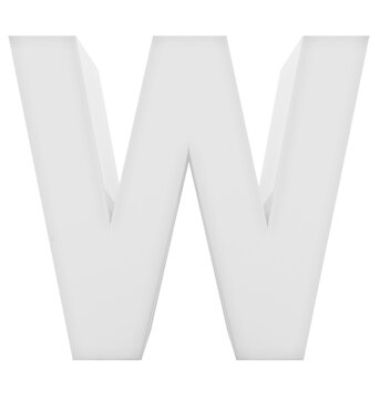 letter W 3d white isolated on white - 3d rendering