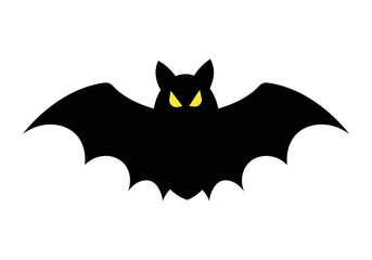Black Bat Icon Clipart on Flat Isolated White Background