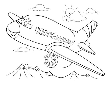 Cartoon airliner for coloring page.	