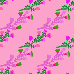 Hand drawn flower seamless pattern. Naive art. Cute floral wallpaper. Abstract plants endless backdrop.