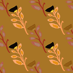 Obraz premium Contemporary flower seamless pattern. Elegant botanical floral wallpaper. Abstract plants endless ornament.