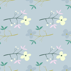 Romantic hand drawn flower seamless pattern. Simple abstract floral wallpaper. Doodle plants endless background.