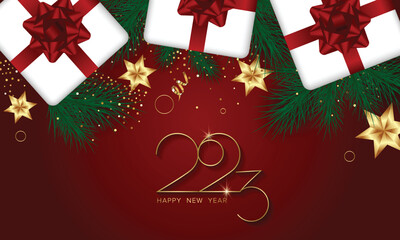 Fototapeta na wymiar Happy New Year 2023. Holiday greeting banner with balloons and the inscription