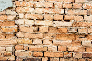 Grunge old and crack red color brick pattern wall textured background.