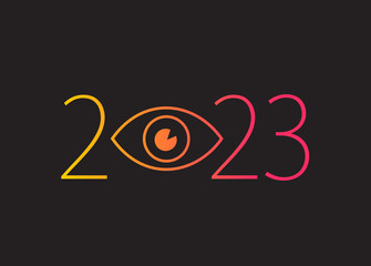 Happy new year 2023. 2023 with vision eye icon
