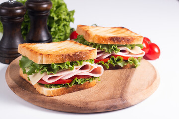 Close-up photo of an American club sandwich. Fast food concept. 
