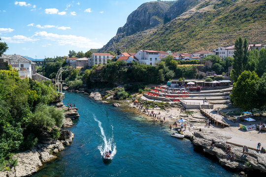 Popular tourist destination, Neretva River, Mostar. Bosnia and Herzegovina