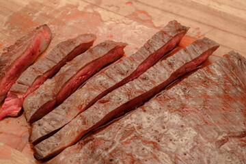 Roast beef from tenderloin A large piece is cut into pieces