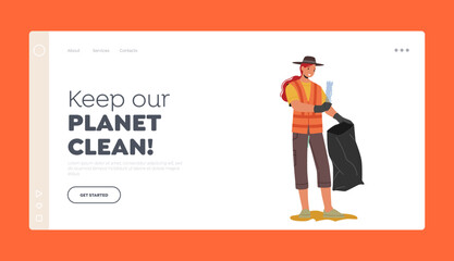 Keep our Planet Clean Landing Page Template. Environment Pollution, Ecology Protection and Struggle with Plastic Trash