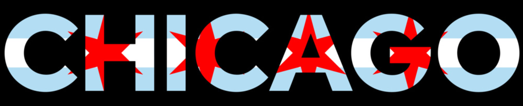 The word Chicago of the United States of America with a flag