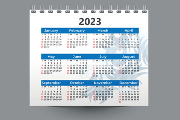 Blue calendar for 2023. Calendar 2023 template vector, simple minimal design, Planner 2023 year,