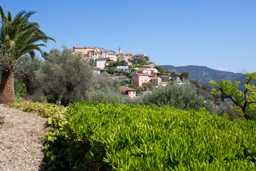 The hilltop village of Falicon in the french Alps