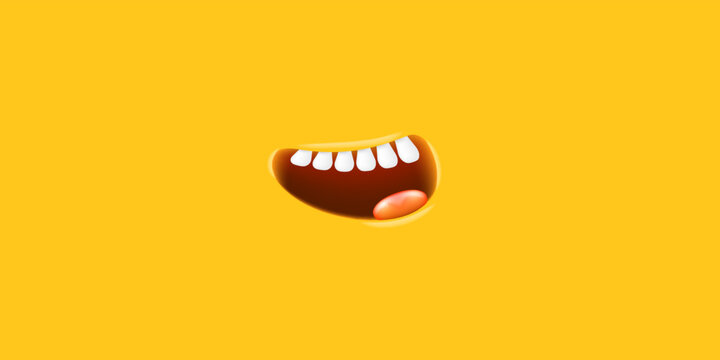 Vector Cartoon open mouth isolated on orange background. Funny and cute Halloween Monster open mouth with teeth and pink tongue