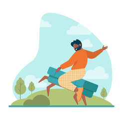 Imagination and creativity concept. Character imagining and dreaming.