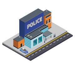 City police station department building isometric 3d vector illustration concept for banner, website, illustration, landing page, flyer, etc.