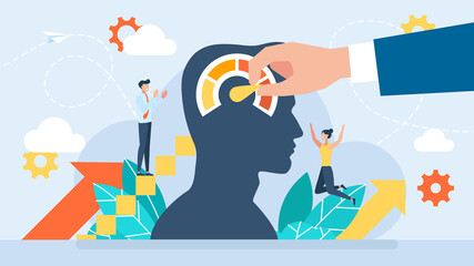 Speed of thinking. Fast work of the human brain. Personality development, evolution of business growth. Education, taking courses, training. Maximum load. Flat design. Illustration.