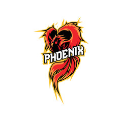 Phoenix Bird Esport Logo with Fire Effect Art Illustration, Designs for T-shirts, Tattoos, Stickers, Gaming Logos or Posters