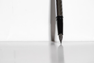 silver fountain pen vertical on a white background