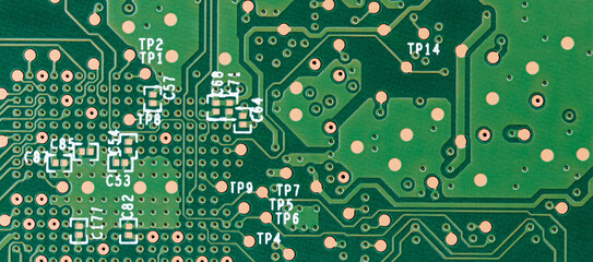 Electronic circuit board close up. Motherboard digital chip. High-tech technology background