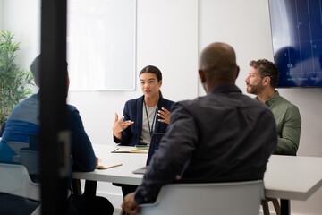 African American businesswoman speaking in a business meeting