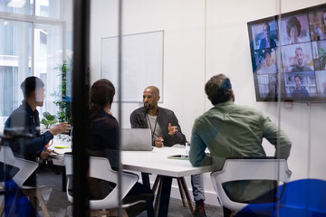 Businesspeople having a video conference in an office
