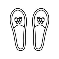 House slippers vector icon outline black EPS 10. Womens shoes illustration... Flat outline sign.. Shop online concept. Females casual wardrobe symbol. Home quietness style. Isolated on white