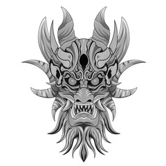 Hanyya Monster Black and white Ancient China and Japan. Mythology and culture. Yakuza tattoo