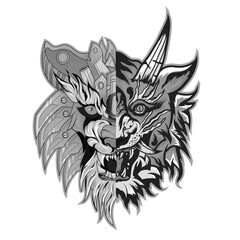 Hanyya Monster Black and white Ancient China and Japan. Mythology and culture. Yakuza tattoo